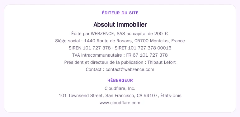 Coordonnées légales de l&rsquo;éditeur et de l&rsquo;hébergeur du site