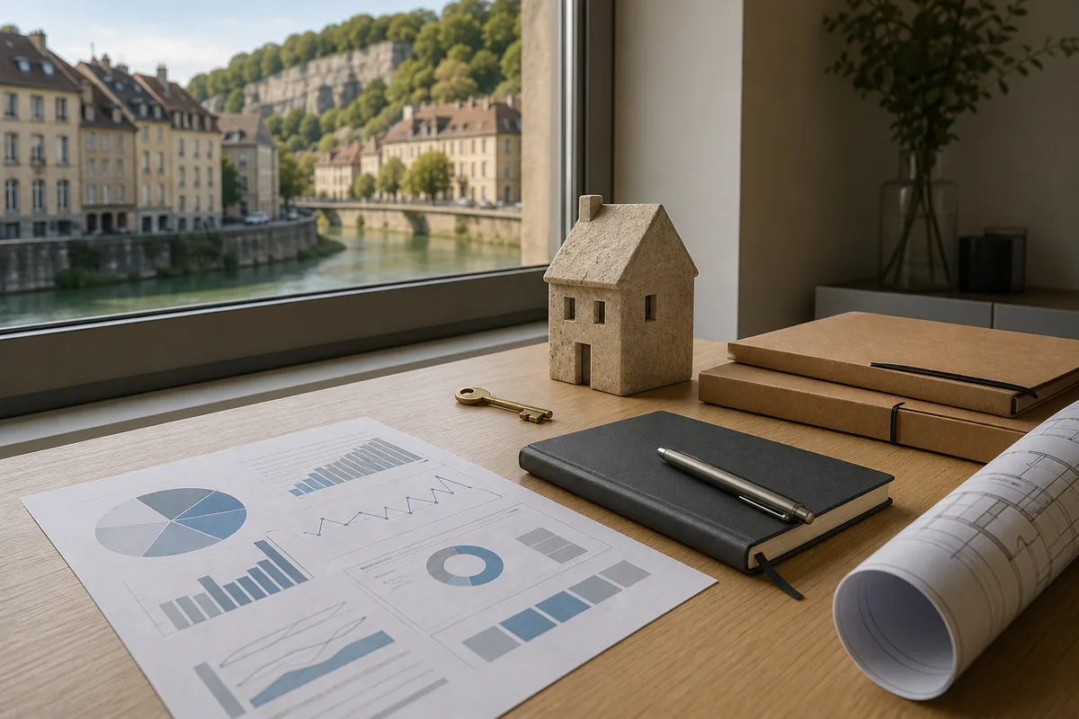Un graphique imprimé posé sur une table à côté d&rsquo;un carnet et d&rsquo;un stylo