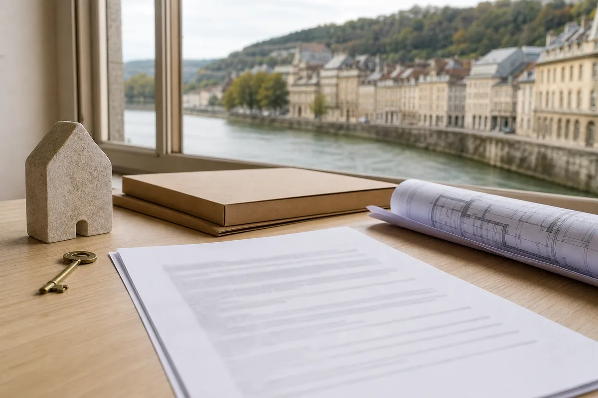 Un contrat de location professionnelle posé sur une table avec un trousseau de clés